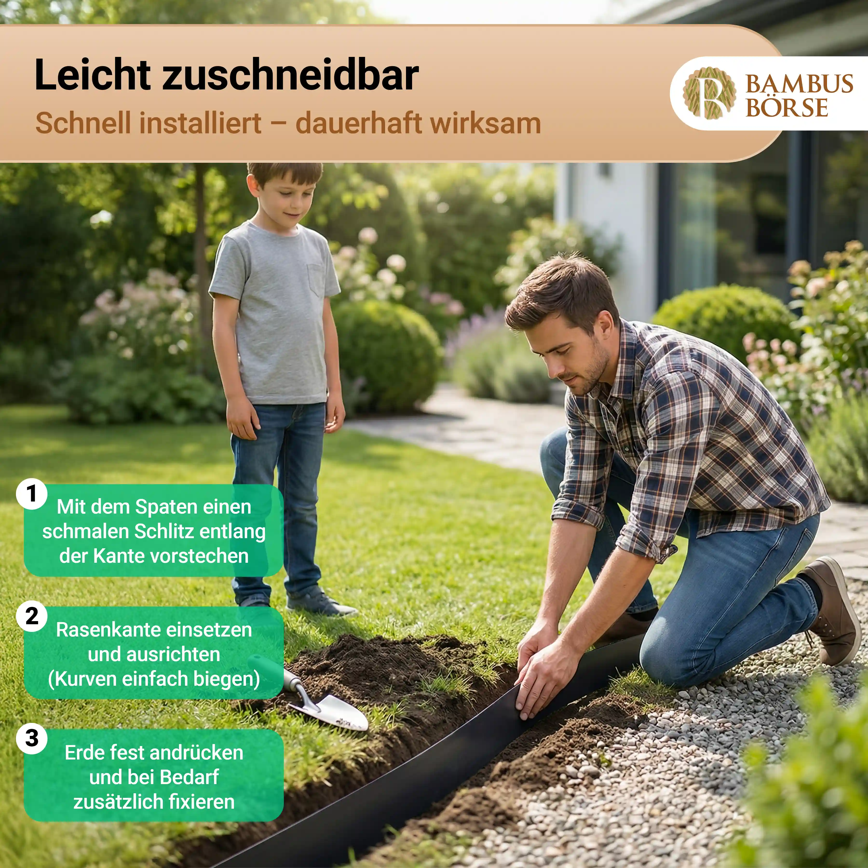 Fachgerechter Einbau einer Rasenkante aus Kunststaoff