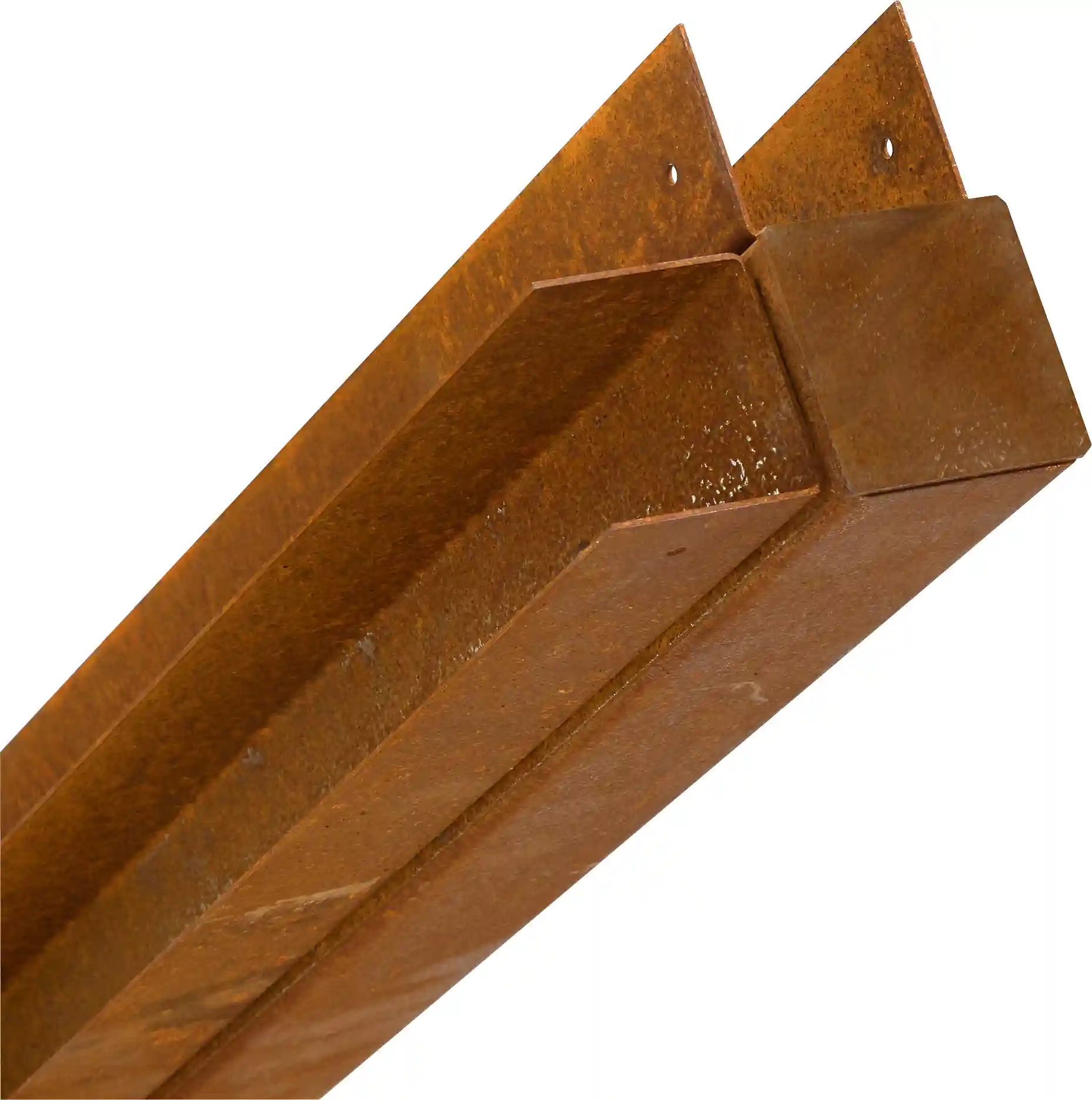 Eckpfosten aus Cortenstahl für Bambuszaun Elemente mit langlebiger Metallkonstruktion.