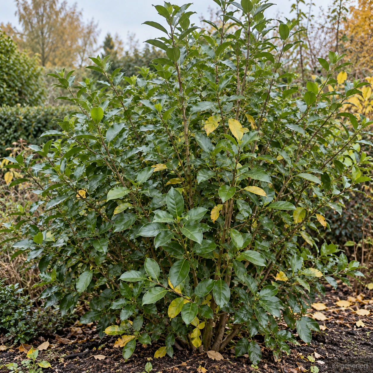 Ovalblättriger Liguster im herbstlichen Garten.