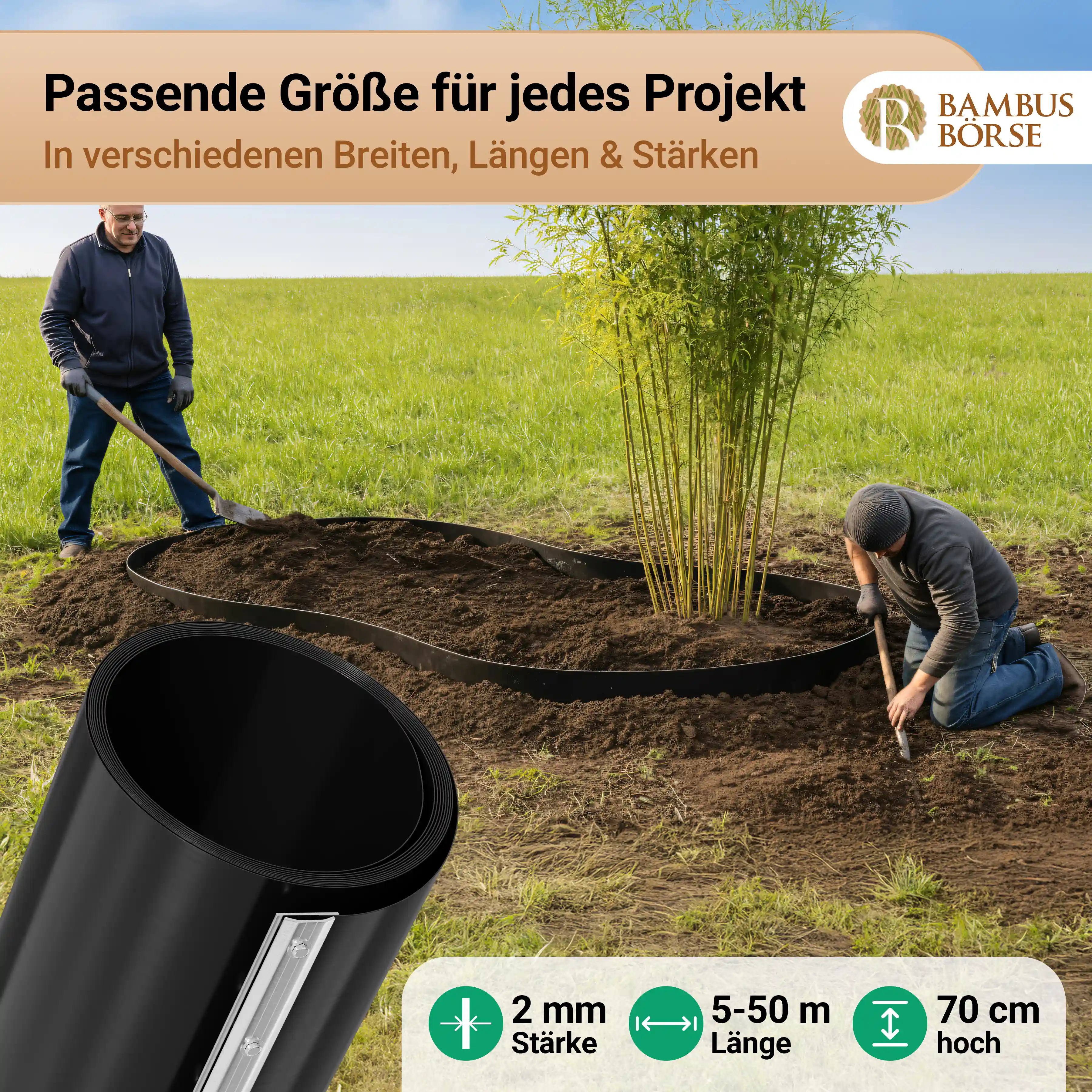 Rhizomsperre / Wurzelsperre (Stärke: 2 mm , Höhe 70 cm & 100 cm) aus HDPE incl. Verschlussschiene*
