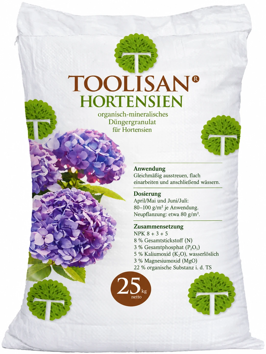 Toolisan Hortensiendünger im 25-kg-Sack mit NPK 8+3+5 und 3 Prozent Magnesiumoxid