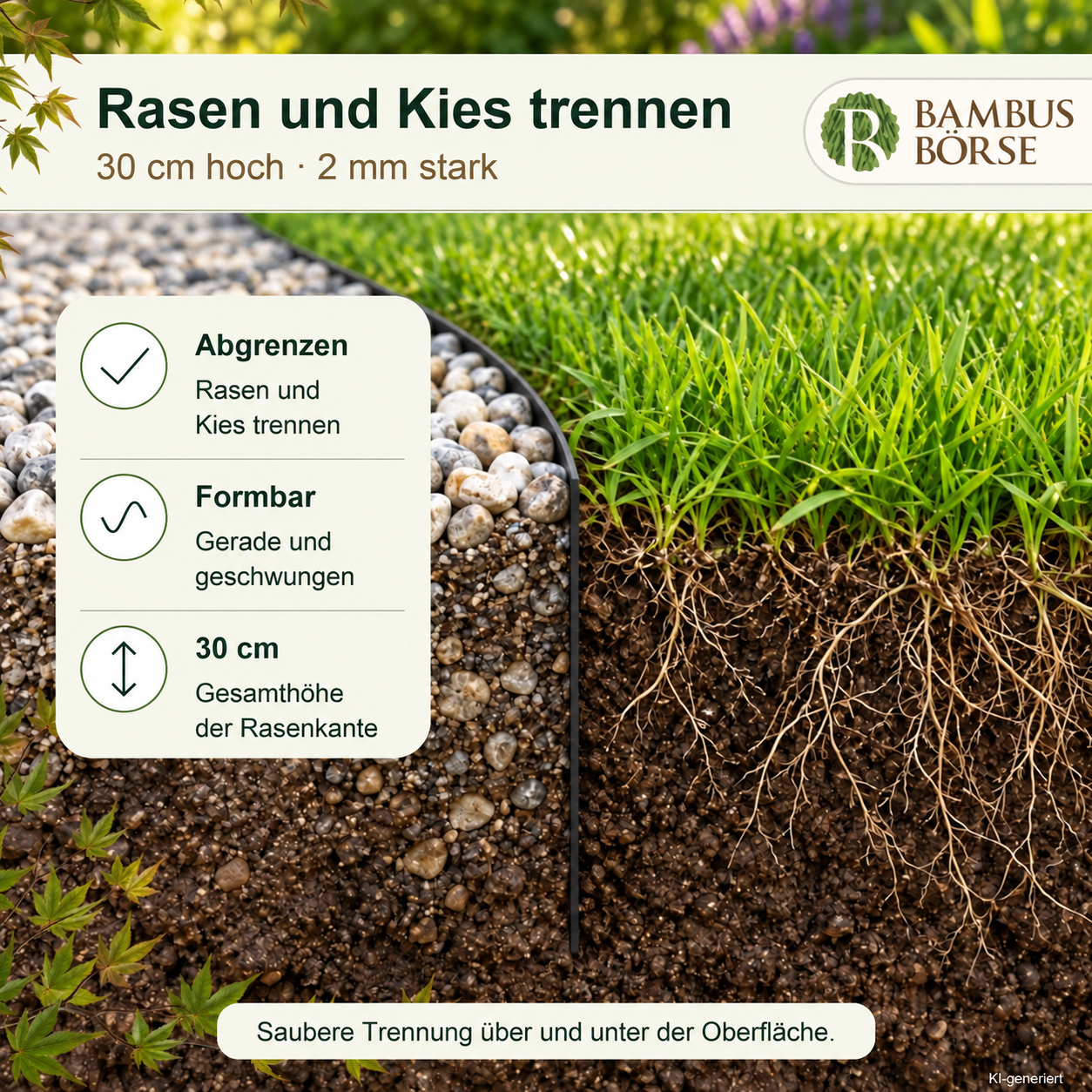 Rasenkante, Beeteinfassung (Stärke 2 mm, Höhe 30 cm ) aus HDPE*
