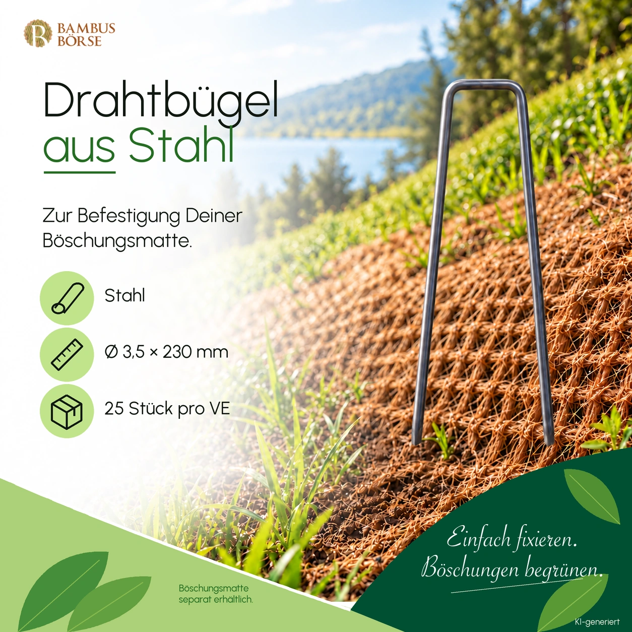 Drahtbügel aus Stahl für Böschungsmatten – 3,5 × 230 mm, 25 Stück