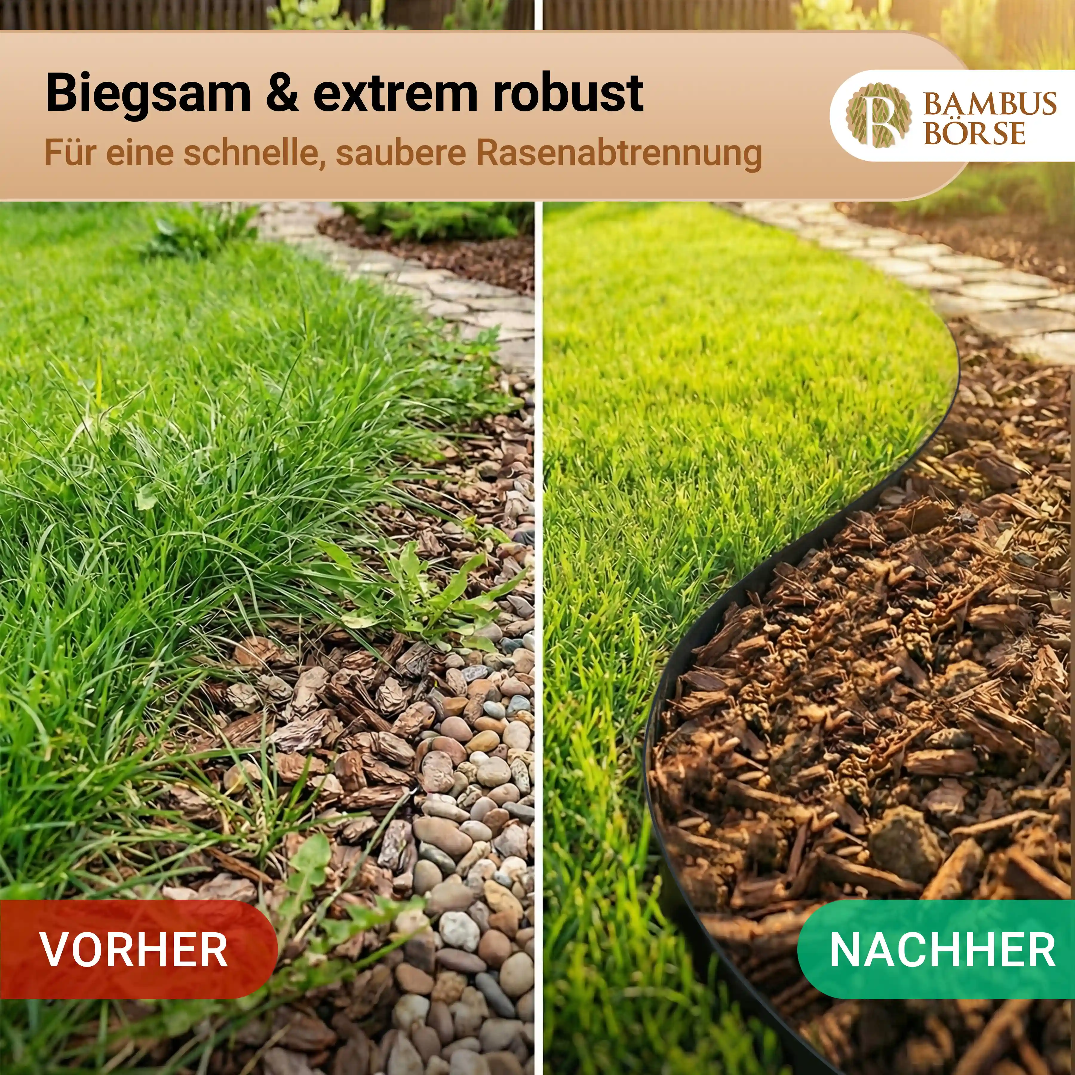 Verwendung einer Rasenkante vor und nach dem Einbau