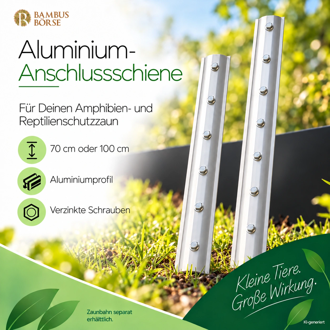 Aluminium-Anschlussschiene für Reptilien- und Amphibienschutzzaun, 70 / 100 cm