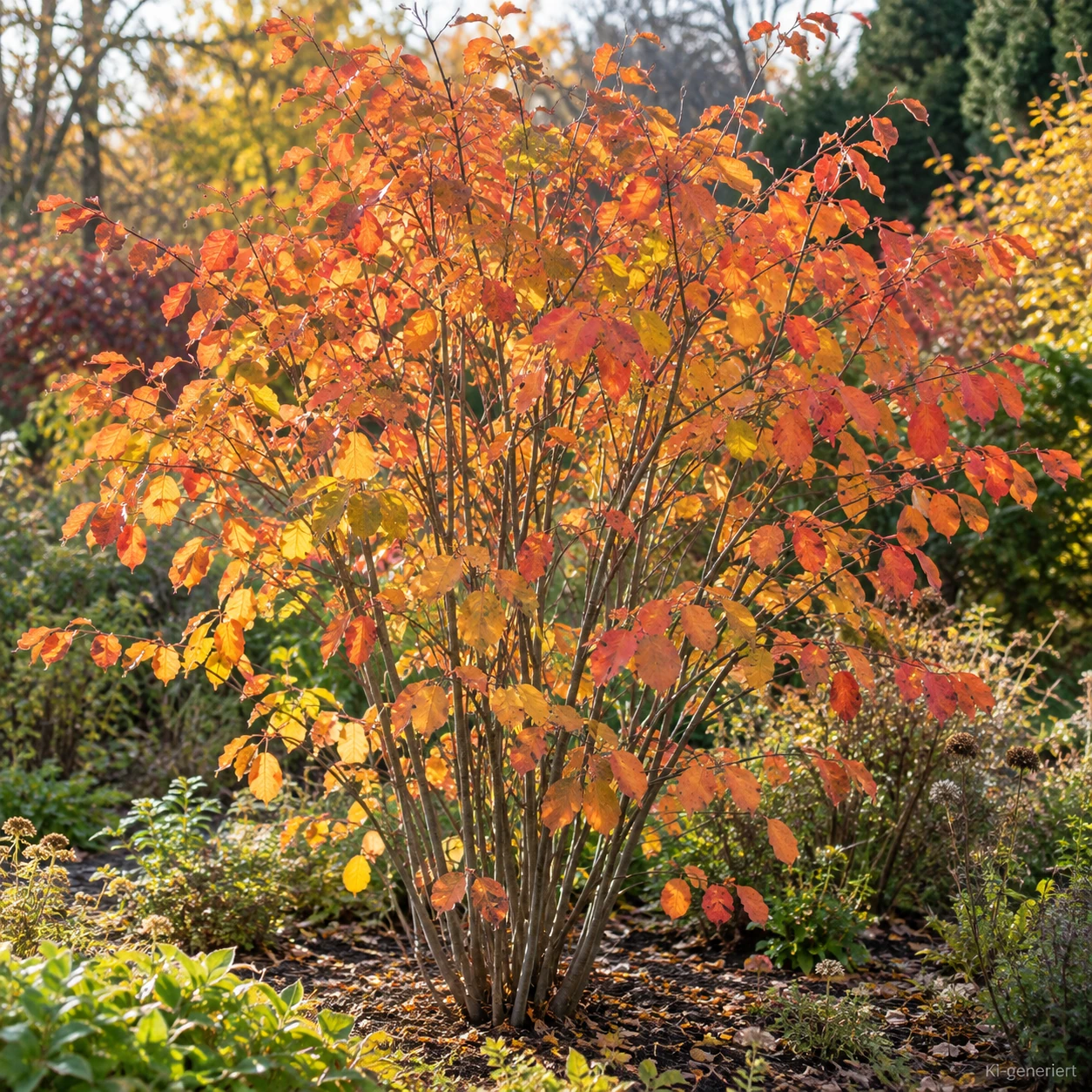 Kupfer-Felsenbirne mit orange-roter Herbstfärbung.