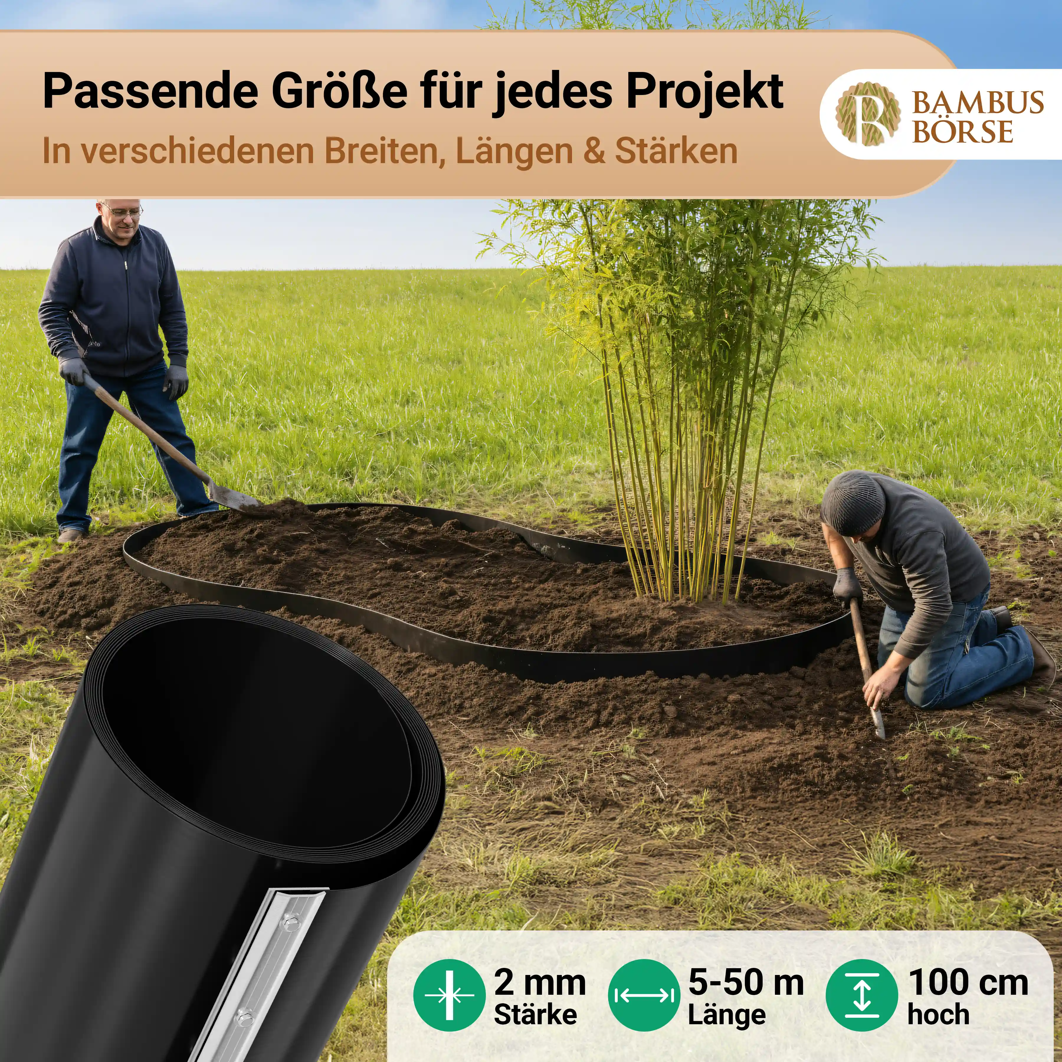 Rhizomsperre / Wurzelsperre (Stärke: 2 mm , Höhe 70 cm & 100 cm) aus HDPE incl. Verschlussschiene*