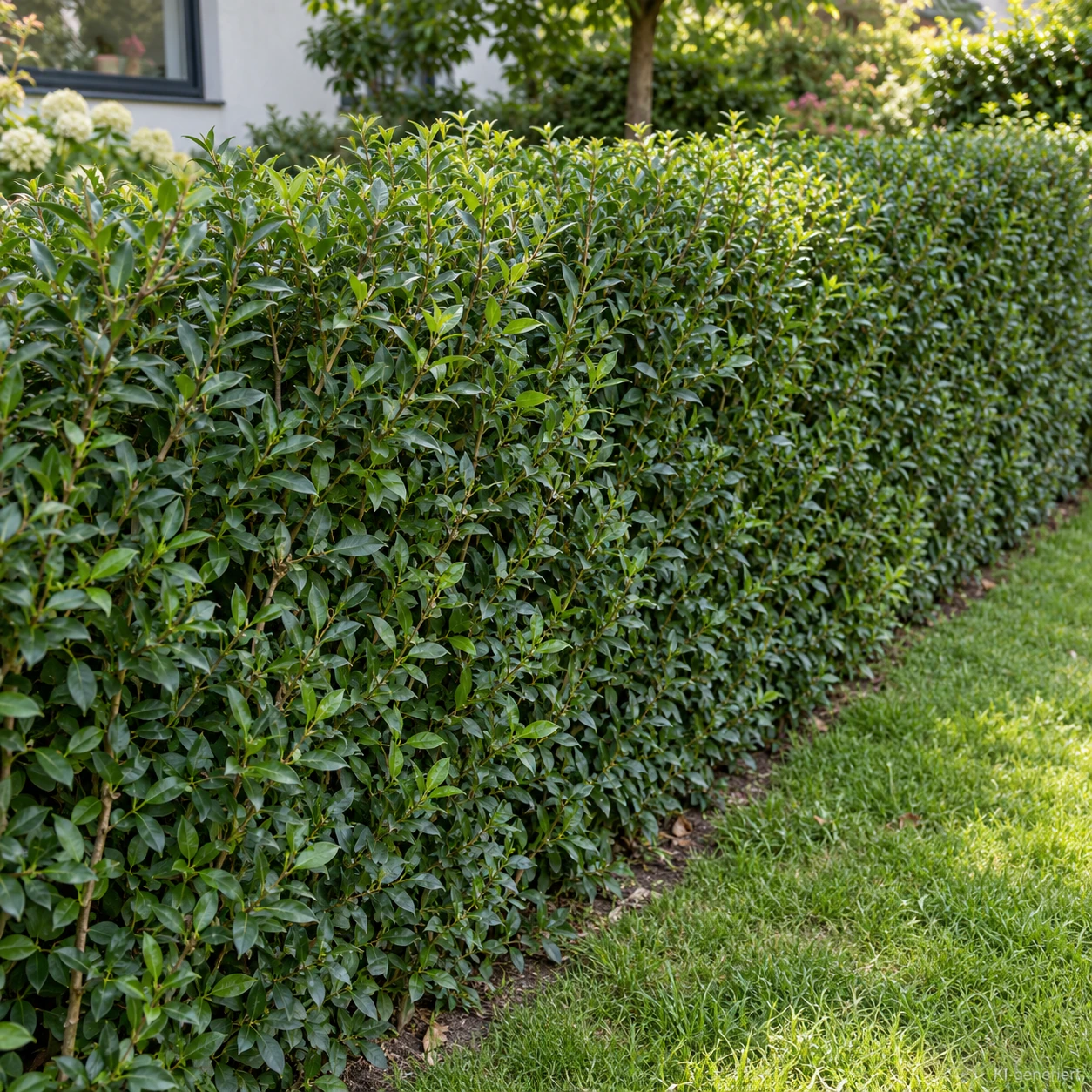 Geschnittene Ligusterhecke der Sorte 'Atrovirens'.