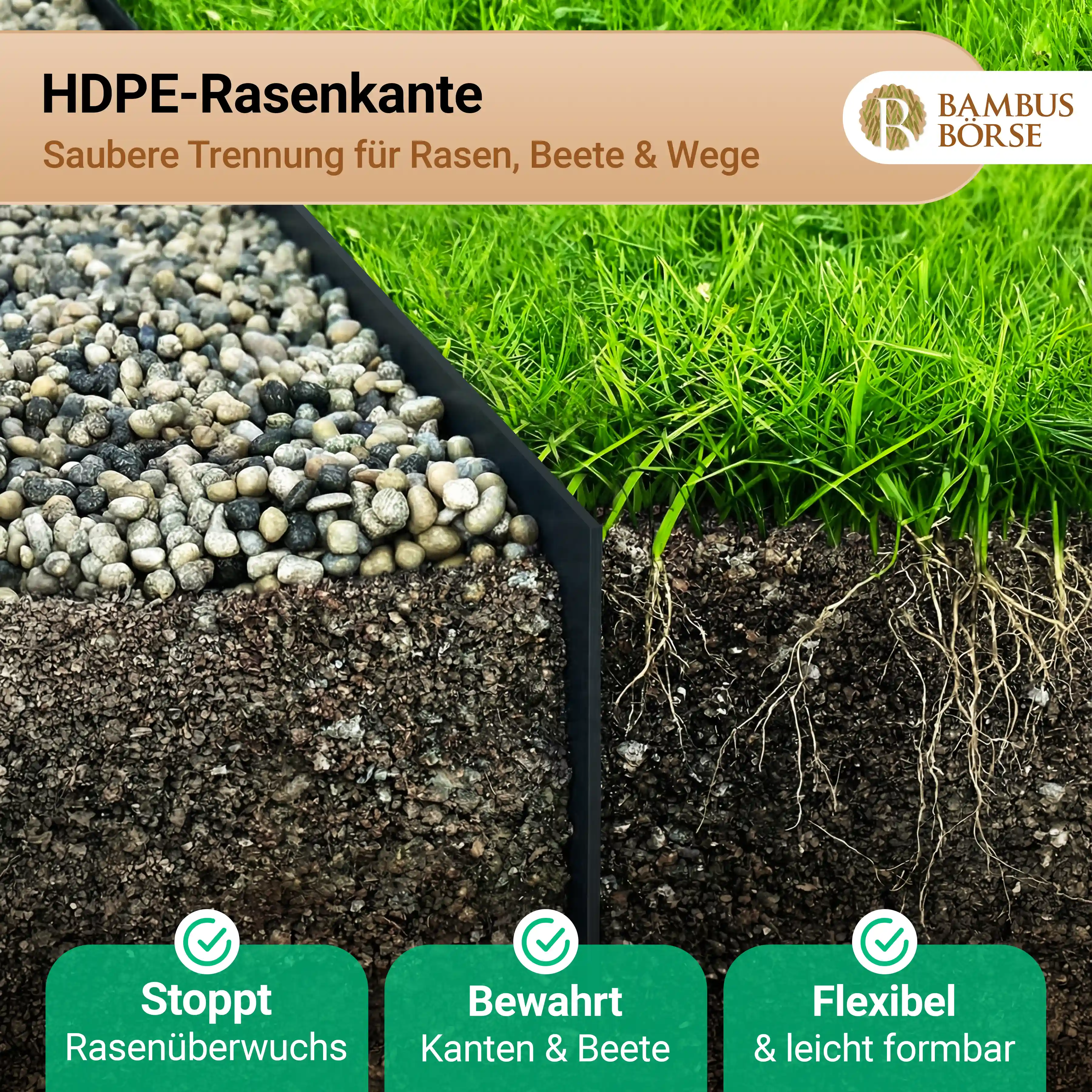 Querschnitt einer eingebauten Rasenkante