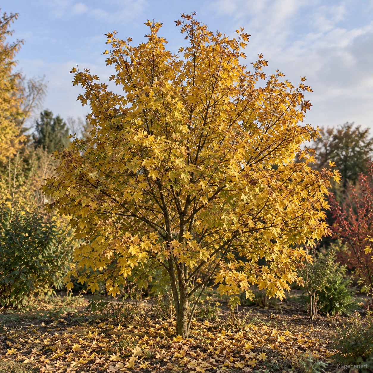 Feldahorn mit goldgelbem Herbstlaub.