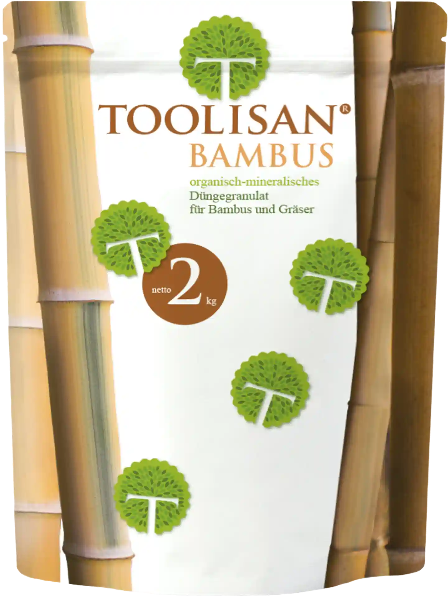 Toolisan Bambusdünger 2 kg Beutel als Spezialdünger für Bambus und immergrüne Pflanzen.