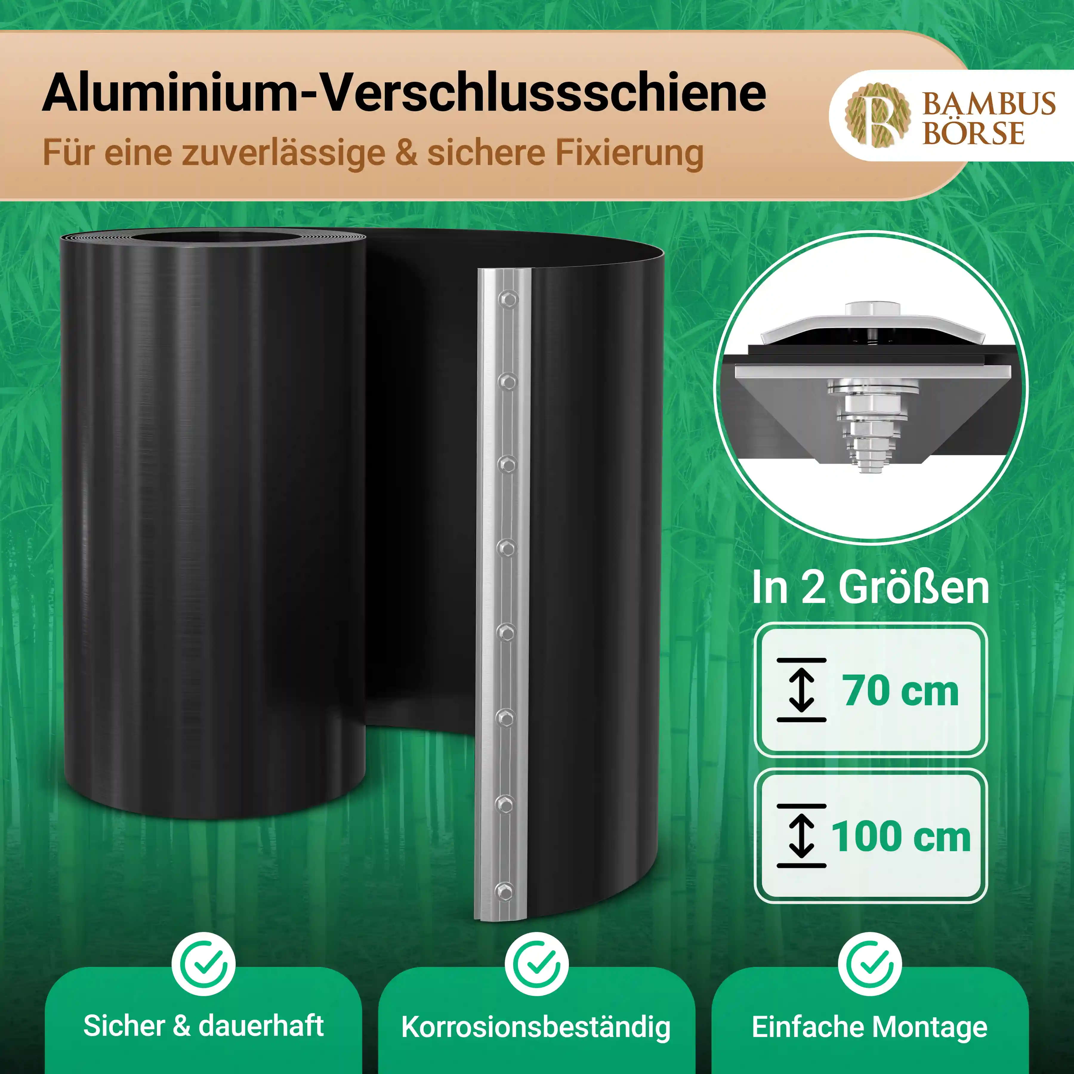 Bundle Rhizomsperre / Wurzelsperre (Stärke: 2 mm) mit Verschlussschiene* Bundle Rhizomsperre / Wurzelsperre (Stärke: 2 mm) mit Verschlussschiene*