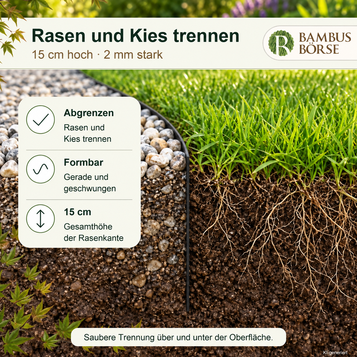 Rasenkante, Beeteinfassung (Stärke 2 mm, Höhe 15 cm ) aus HDPE*