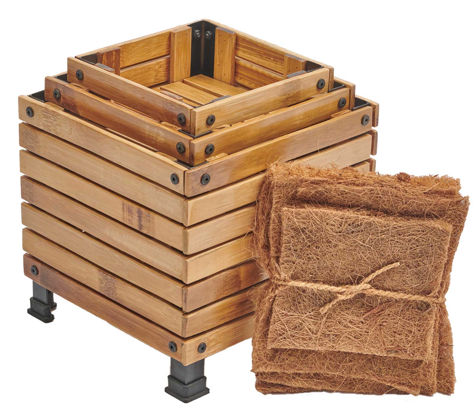 Bambus-Pflanzkästen quadratisch - 3er Set