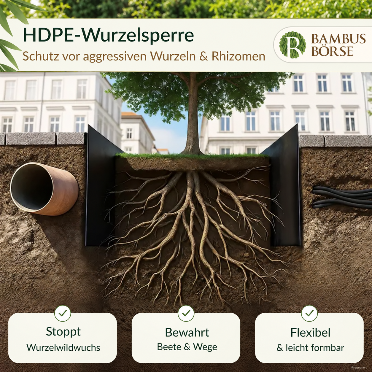 Rhizomsperre / Wurzelsperre (Stärke: 2 mm , Höhe 70 cm & 100 cm) aus HDPE incl. Verschlussschiene*