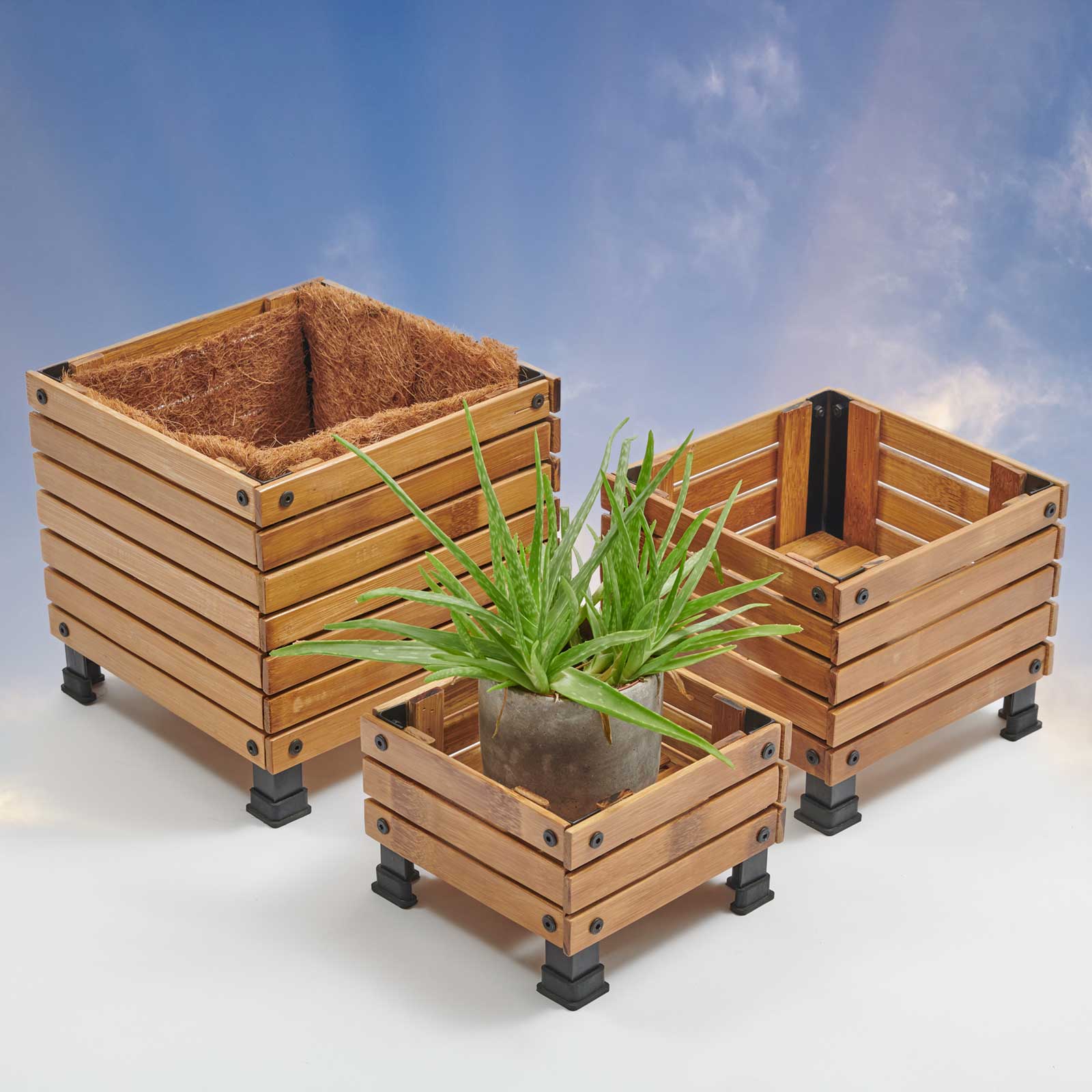 Pflanzkübel aus Bambus quadratisch - 3er Set