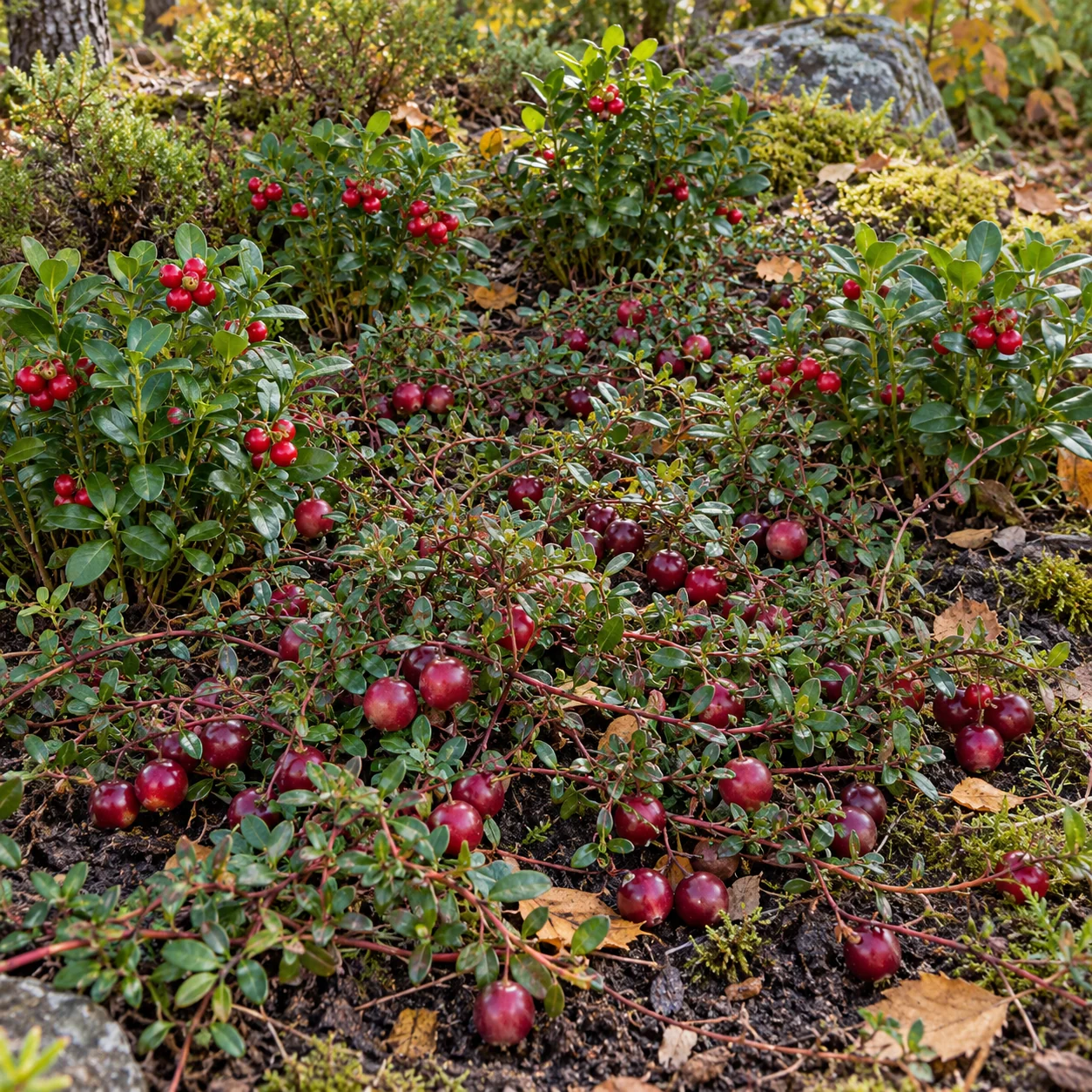 Preiselbeeren und Cranberries mit roten Früchten als Beispielpflanzung für das Strandfrucht-Paket.