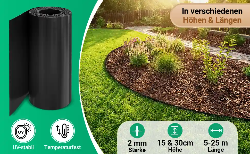 Beeteinfassung in verschiedenen Hoehen und Laengen.