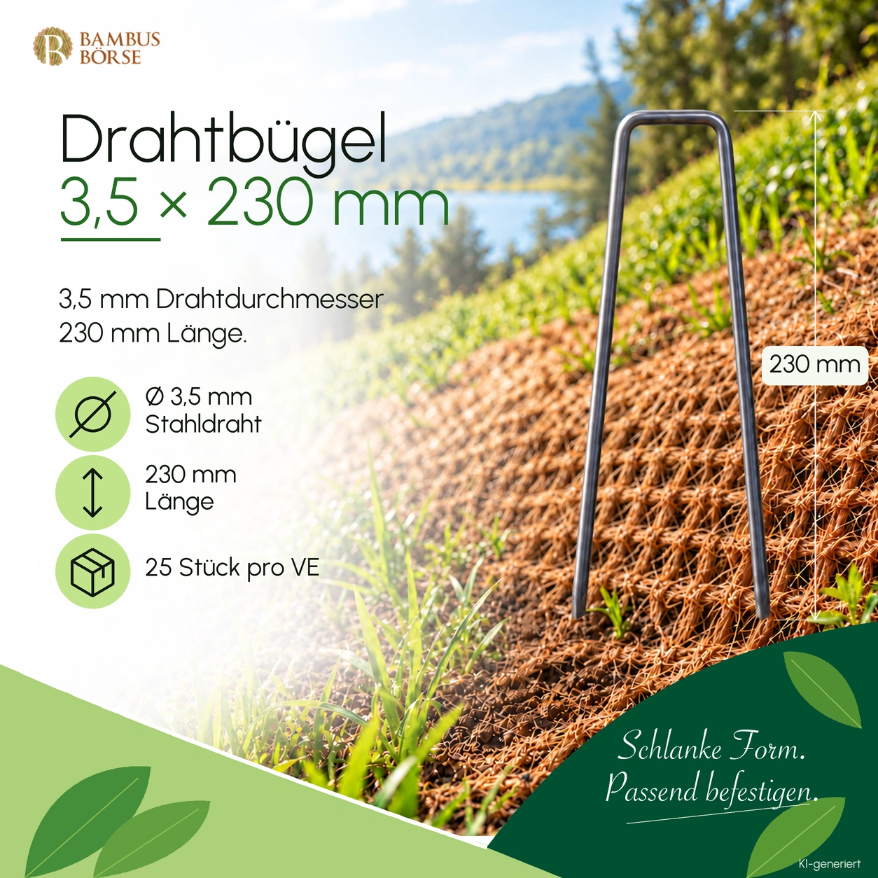 Drahtbügel aus Stahl für Böschungsmatten – 3,5 × 230 mm, 25 Stück