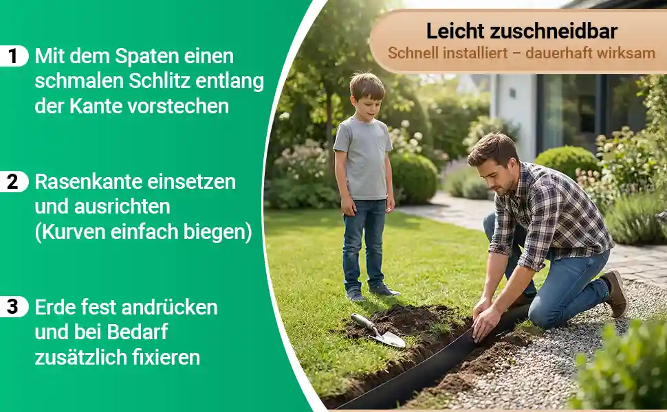 Beeteinfassung ist leicht zuschneidbar, schnell installiert und dauerhaft wirksam.