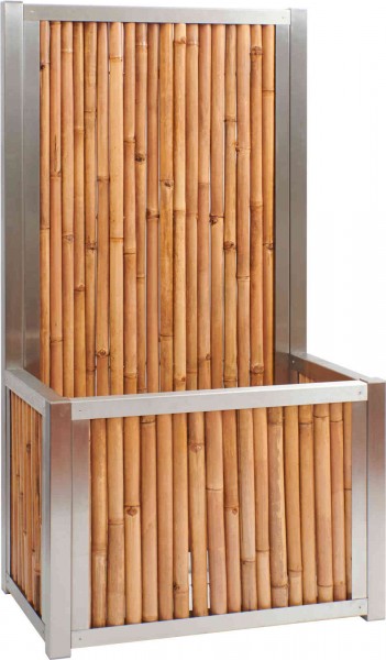 Hochbeet mit Sichtschutz aus Edelstahl mit hellem Bambus