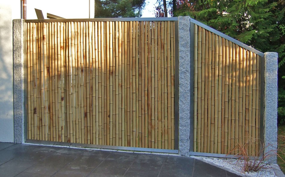 Bambuszaun-Edelstahl-Sichtschutz-Terrasse