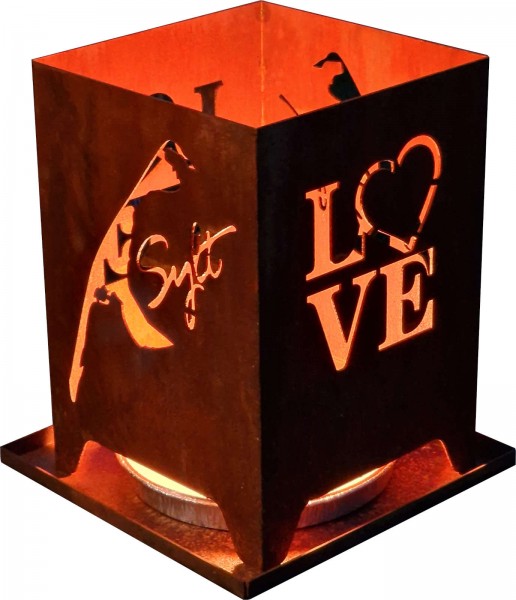 Tischfeuer aus Edelrost 'Love-Sylt-Insel'